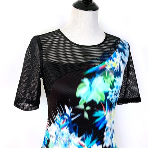 Elie Tahari Black Floral Scuba Mash Short Sleeve Top Sz S - Picture 4 of 16